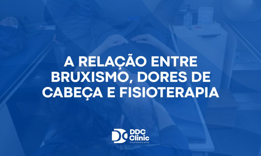 Fundo azul e com letras brancas A relação entre bruxismo, dores de cabeça e fisioterapia