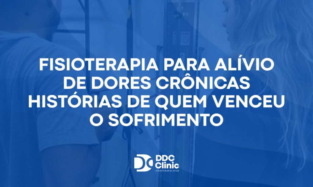 Fundo azul e com letras brancas Fisioterapia para alívio de dores crônicas histórias de quem venceu o sofrimento