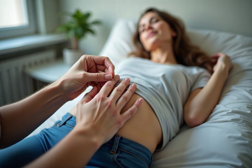 Fisioterapeuta realizando técnica de mobilização em cicatriz mastectomia movimento durante sessão de reabilitação
