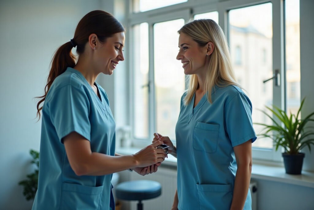 Fisioterapeuta avaliando postura de paciente em clínica de fisioterapia São Caetano do Sul com luz natural